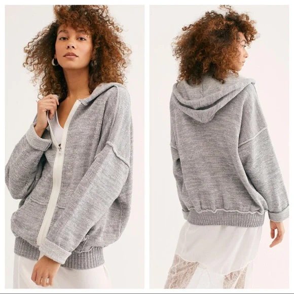 Free People In Bloom Oversized Slouchy Hoodie Sweater In Gray. Size XS - Picture 2 of 16